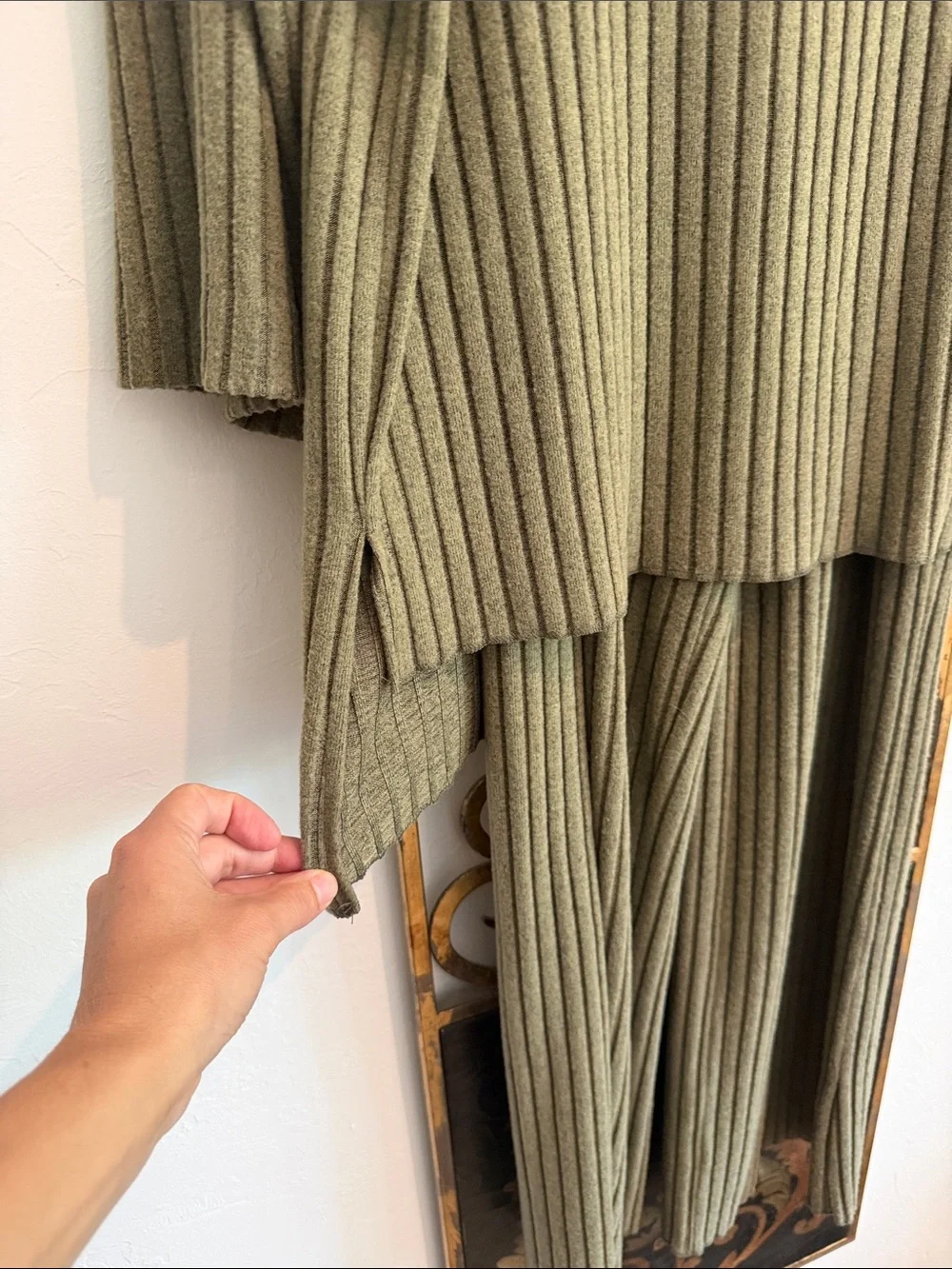 Ribbed Two-Piece Knit Set in Olive Green